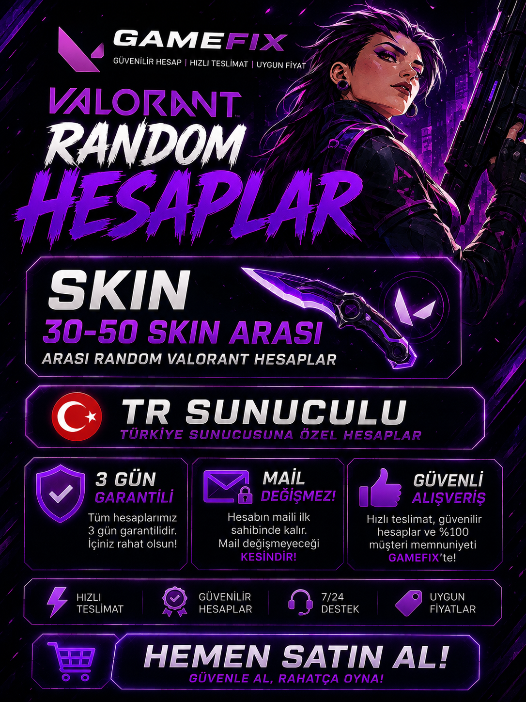 ⭐ Valorant 30-50 Skin PREMİUM + GARANTİ ⭐