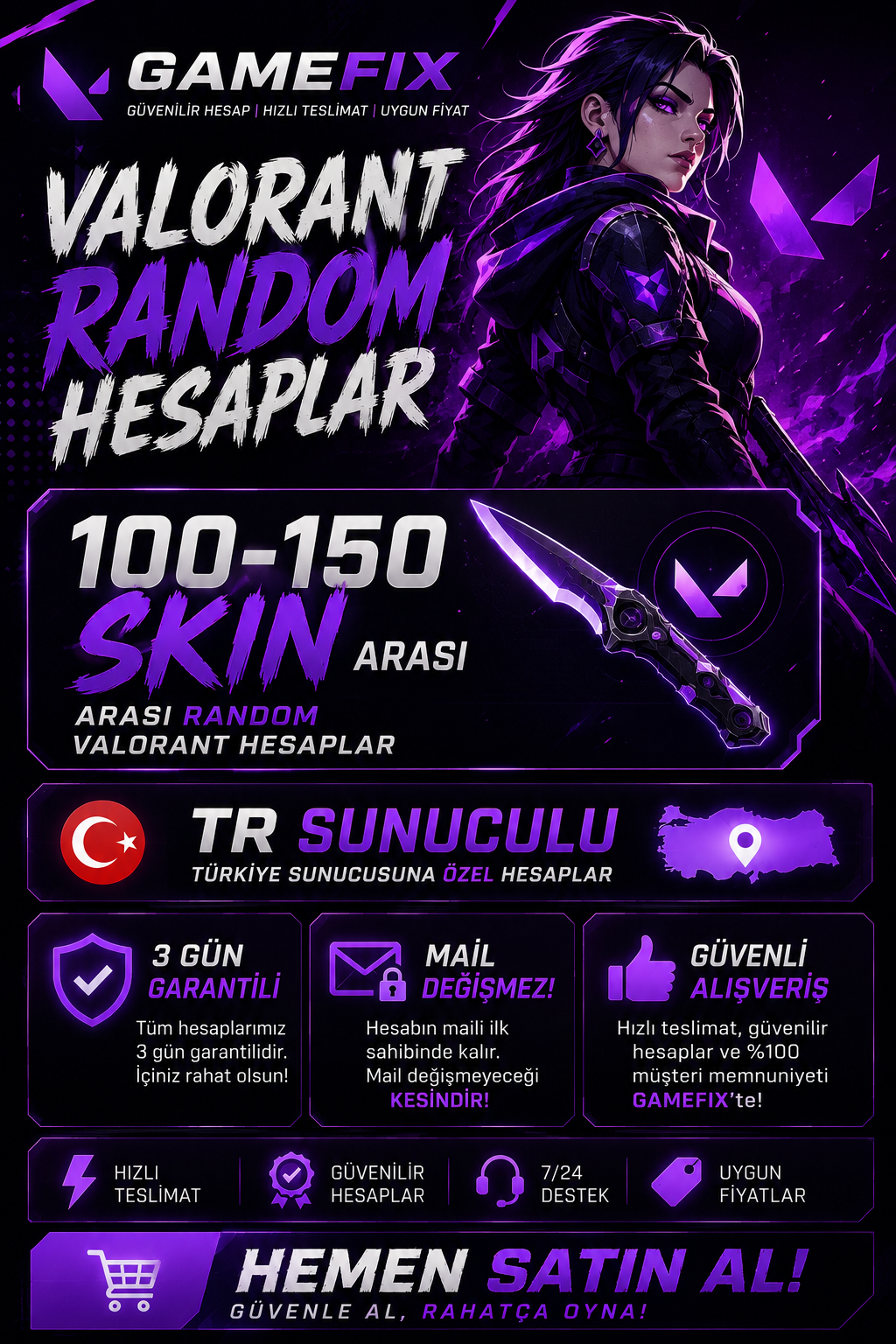 ⭐ %100 TR | Valorant +150 Skin Random Hesap